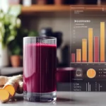 Nutritional infographic of beet, ginger, and turmeric juice